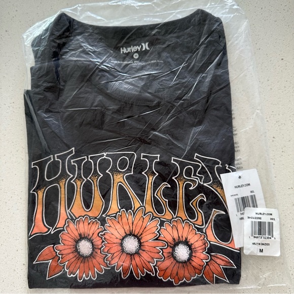 Hurley Black Daisy Graphic Crop Short Sleeve Cotton Top Size Various - Picture 7 of 8